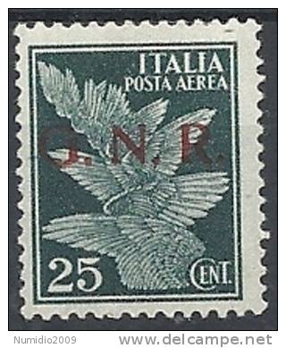 1944 RSI GNR BRESCIA II TIRATURA POSTA AEREA 25 CENT MNH ** - RSI133-3 - Airmail