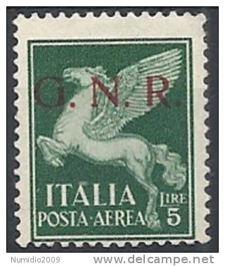 1944 RSI GNR BRESCIA II TIRATURA POSTA AEREA 5 LIRE MNH ** - RSI133 - Correo Aéreo