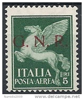 1944 RSI GNR BRESCIA II TIRATURA POSTA AEREA 5 LIRE MNH ** - RSI133-2 - Luftpost