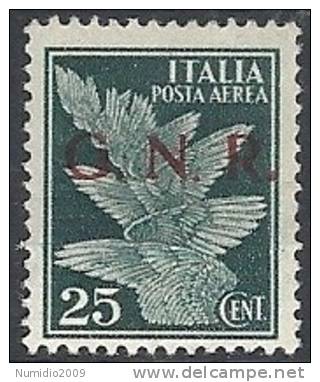 1944 RSI GNR BRESCIA II TIRATURA POSTA AEREA 25 CENT MH * VARIETà - RSI134 - Posta Aerea