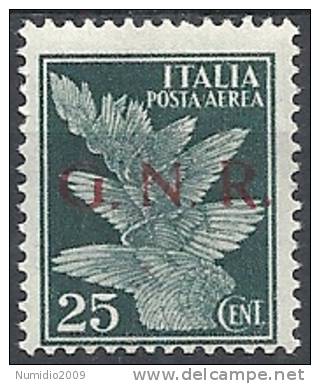 1944 RSI GNR BRESCIA II TIRATURA POSTA AEREA 25 CENT MNH ** VARIETà - RSI134 - Luchtpost