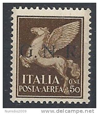 1944 RSI GNR BRESCIA I TIRATURA POSTA AEREA 50 CENT MNH ** VARIETà - RSI135 - Poste Aérienne