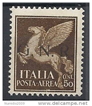 1944 RSI GNR BRESCIA I TIRATURA POSTA AEREA 50 CENT MNH ** VARIETà - RSI135-2 - Airmail