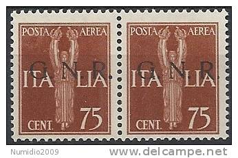 1944 RSI GNR BRESCIA II TIRATURA POSTA AEREA 75 CENT MNH ** VARIETà - RSI135-3 - Luftpost