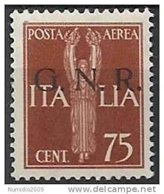 1944 RSI GNR BRESCIA II TIRATURA POSTA AEREA 75 CENT MNH ** VARIETà - RSI135-4 - Luftpost