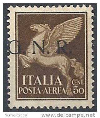 1944 RSI GNR BRESCIA I TIRATURA POSTA AEREA 50 CENT MNH ** VARIETà - RSI136 - Poste Aérienne