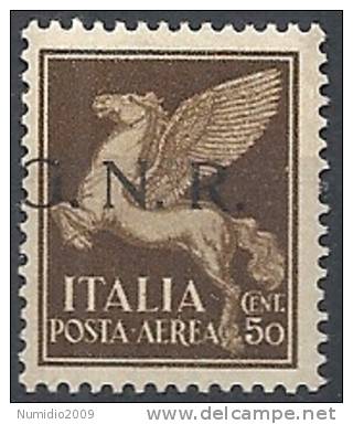 1944 RSI GNR BRESCIA I TIRATURA POSTA AEREA 50 CENT MNH ** VARIETà - RSI136-2 - Luftpost