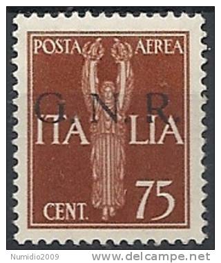 1944 RSI GNR BRESCIA I TIRATURA POSTA AEREA 75 CENT MNH ** VARIETà - RSI136 - Correo Aéreo