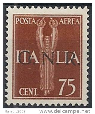 1944 RSI GNR BRESCIA I TIRATURA POSTA AEREA 75 CENT MNH ** VARIETà - RSI136-3 - Luftpost