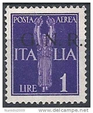 1944 RSI GNR BRESCIA I TIRATURA POSTA AEREA 1 LIRA MNH ** VARIETà - RSI136-2 - Poste Aérienne