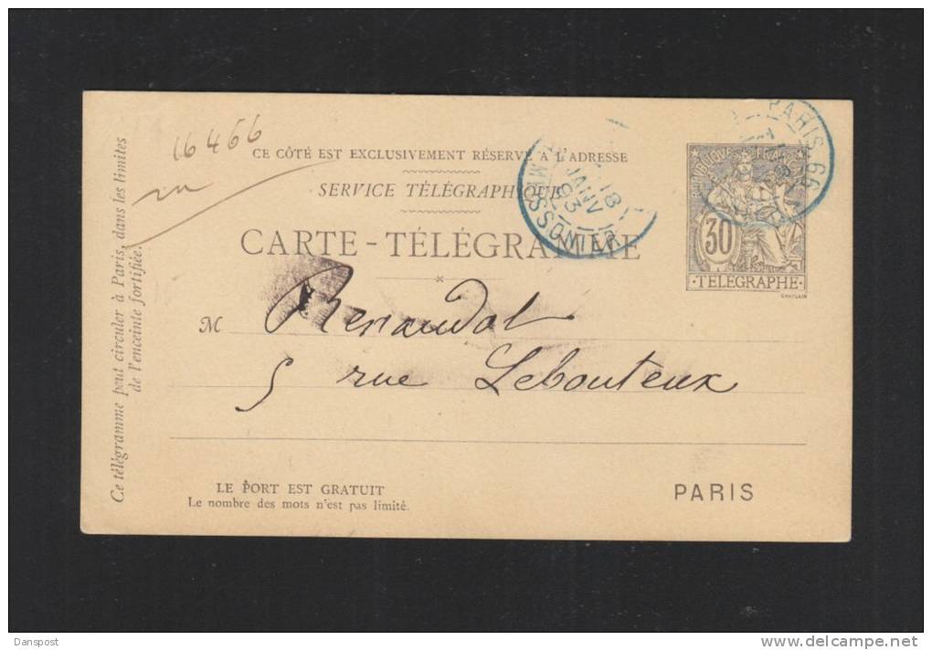 Carte Telegraphique 30 Centimes 1893 - Pneumatici