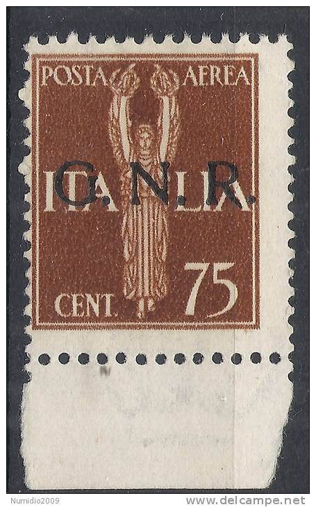 1944 RSI GNR VERONA POSTA AEREA 75 CENT MNH ** VARIETà DECALCO - RSI129 - Correo Aéreo