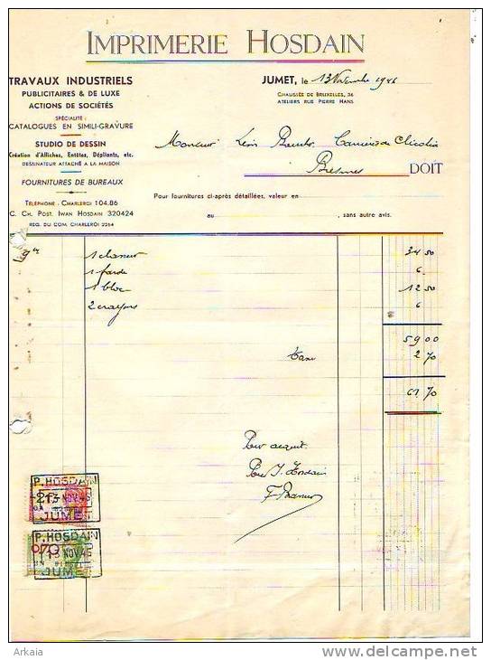 Jumet - 1946 - Imprimerie Hosdain - Imprenta & Papelería