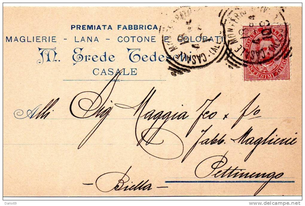 CARTOLINA INTESTATA FABBRICA MAGLIERIA CON ANNULLO CASALE MONFERRATO - Storia Postale