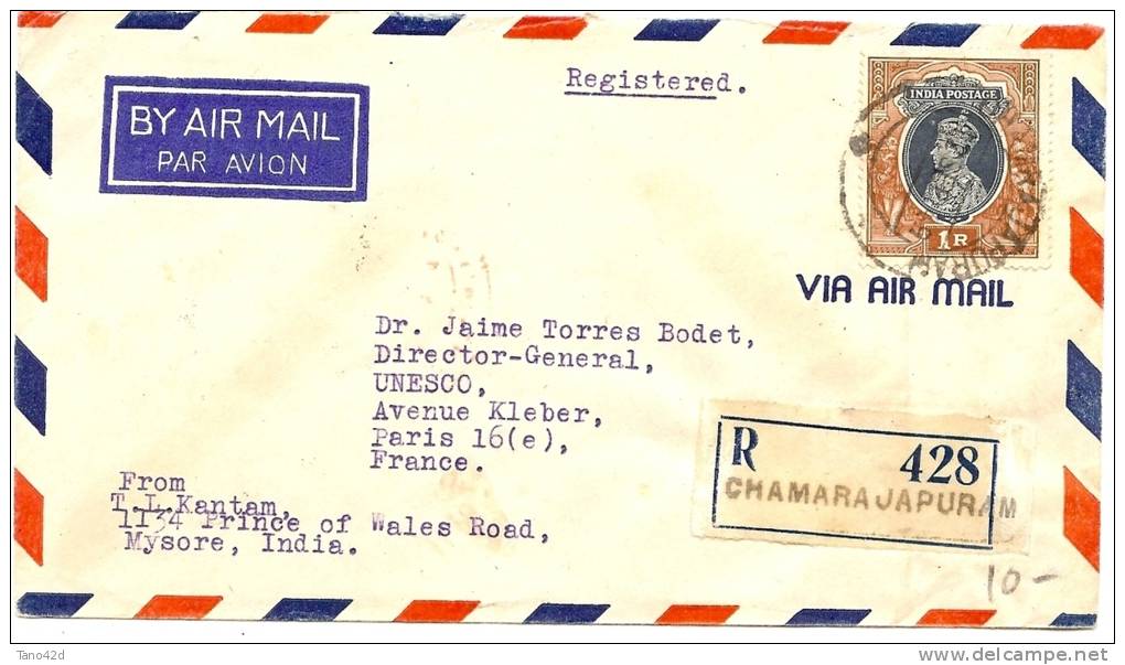 LBL13/2 - INDE - LETTRE AVION RECOMMANDEE 2/9/1949 - Cartas & Documentos