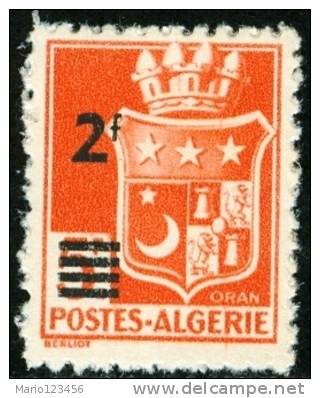 ALGERIA, COLONIA FRANCESE, FRENCH COLONY, STEMMI, COAT OF ARMS, 1943, FRANCOBOLLO NUOVO (MLH*), Scott 166 - Neufs