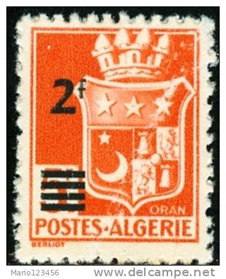 ALGERIA, COLONIA FRANCESE, FRENCH COLONY, STEMMI, 1943, FRANCOBOLLO NUOVO (MLH*), YT 197 - Neufs