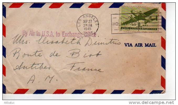 Enveloppe Partie De LOS ANGELES Californie En 1945 Pour La France (scan Recto Et Verso) - Postal History