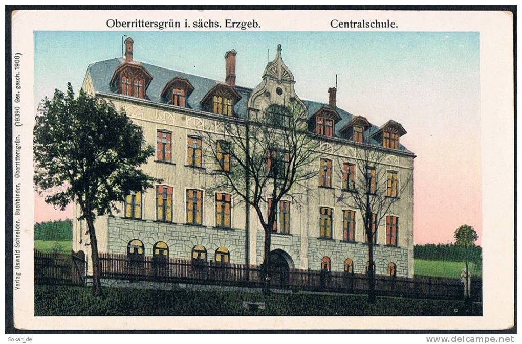 AK Oberrittersgrün Breitenbrunn, Centralschule,  Erzgebirge Sachsen 1908 - Breitenbrunn