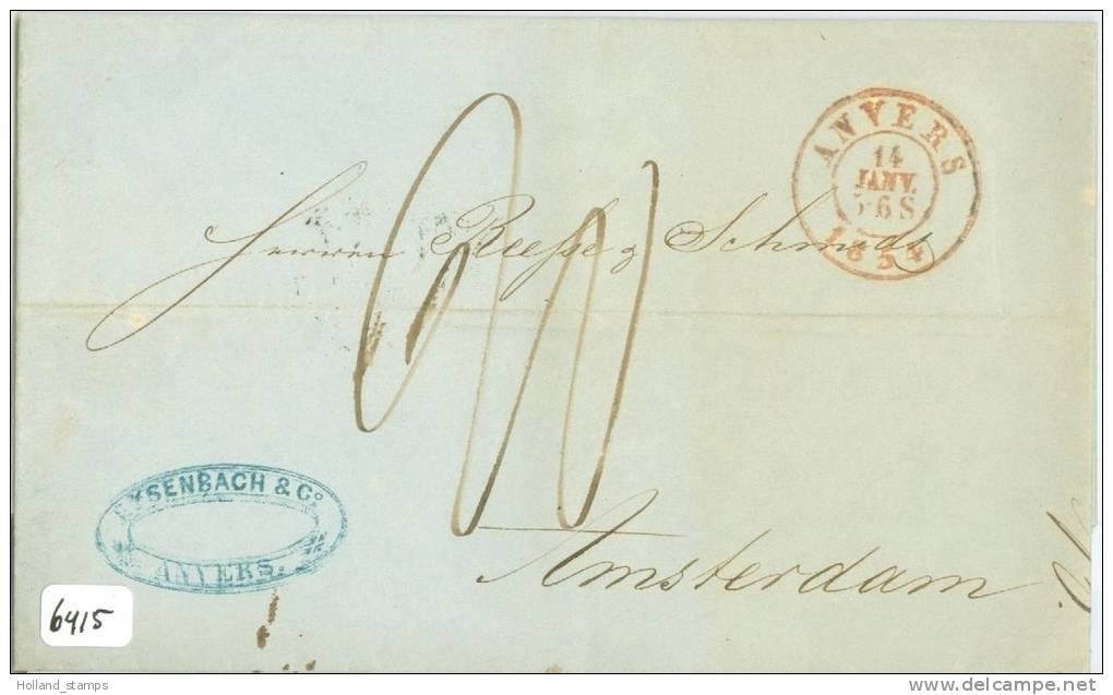 KOMPLETE VOUWBRIEF HANDGESCHREVEN Uit 1854 Van ANVERS BELGIE Naar AMSTERDAM (6415) - Cartas & Documentos