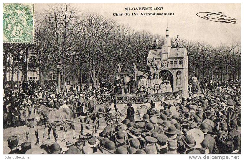 Paris 75  Mi-Carême 1907   Le Char Du IV Eme Arrondissement - Lots, Séries, Collections