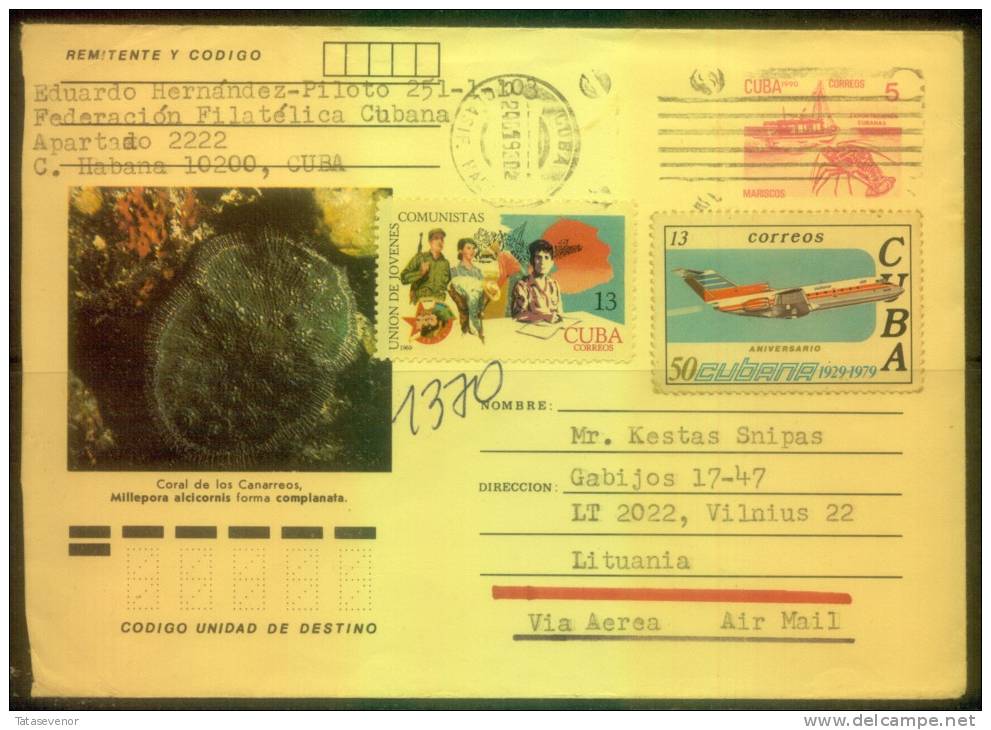 CUBA B2 Cuba 011 Cover Stamped Stationery Marine Fauna Plane Militaria - Storia Postale