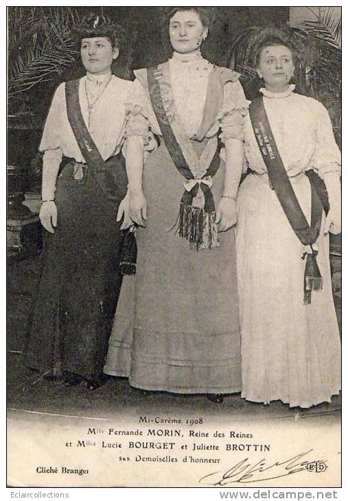 Paris 75  Mi-Carême 1908   La Reine  Des Reines Melle Morin Et Ses  Demoiselles D'honneur - Loten, Series, Verzamelingen