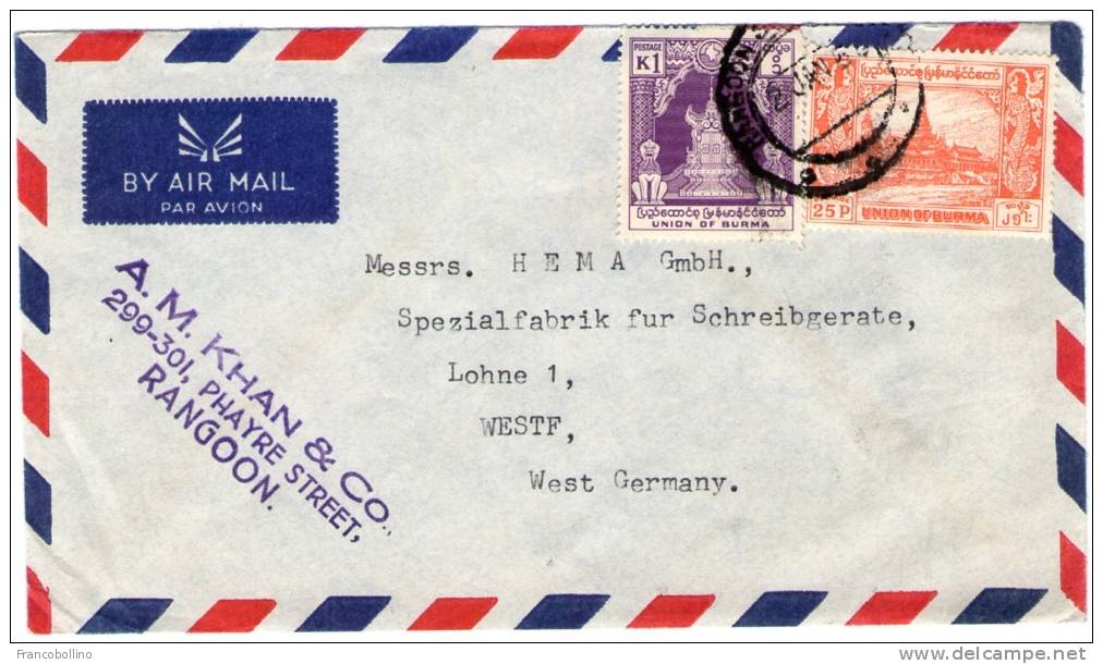 BURMA / MYANMAR - AIR MAIL COVER TO GERMANY 1958 - Myanmar (Burma 1948-...)