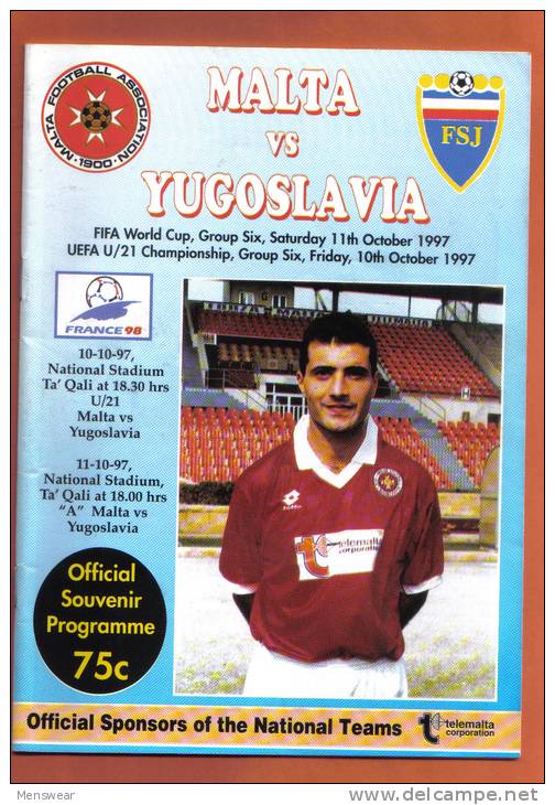 MALTA - PROGRAM BOOK  (  MALTA  VS  YUGOSLAVIA )  1997 - Books