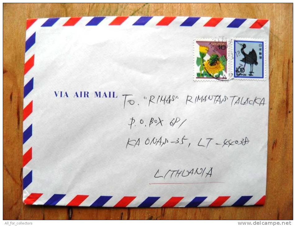 Cover Sent From Japan To Lithuania, Animals Bird Insect - Storia Postale