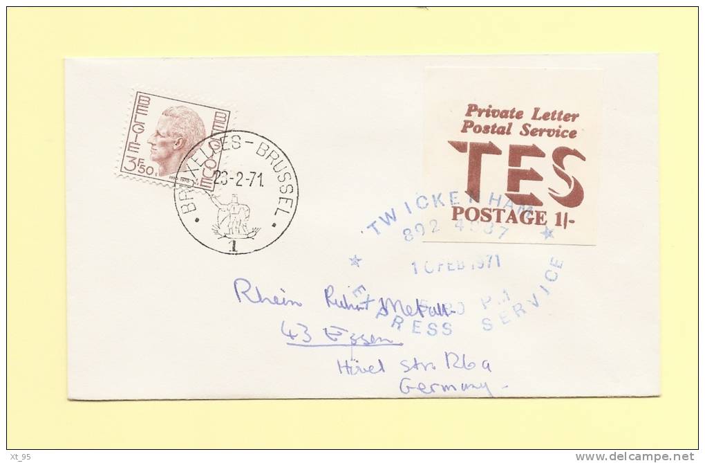 Greve Des Postes Anglaises - Twickenham - 10 Fevrier 1971 - Private Letter Postal Service - Bruxelles 23 Fevrier 1971 - Lettres & Documents