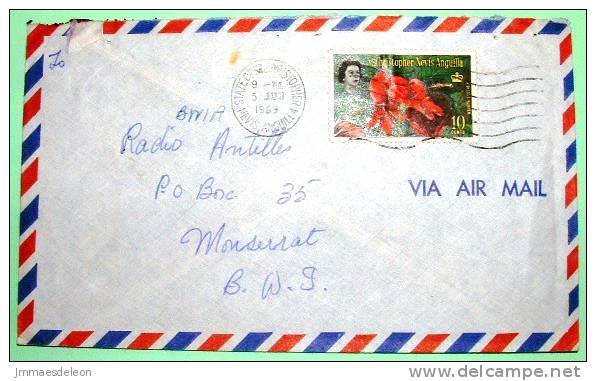 St. Christopher Nevis Anguilla 1969 Cover To Montserrat - Flower - West Indies