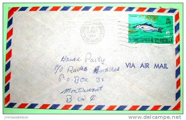 St. Christopher Nevis Anguilla 1969 Cover To Montserrat - Fish - Antillas Holandesas