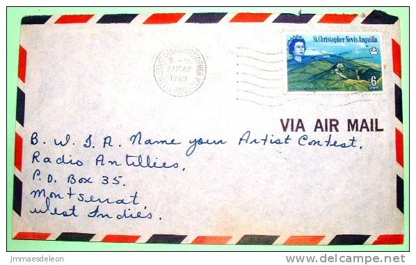 St. Christopher Nevis Anguilla 1969 Cover To Montserrat - Mountain Volcano - Antilles