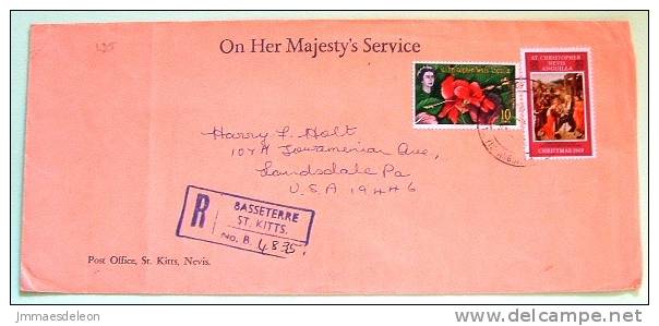 St. Christopher Nevis Anguilla 1970 Registered Cover To USA - Flower Painting Christmas - West Indies