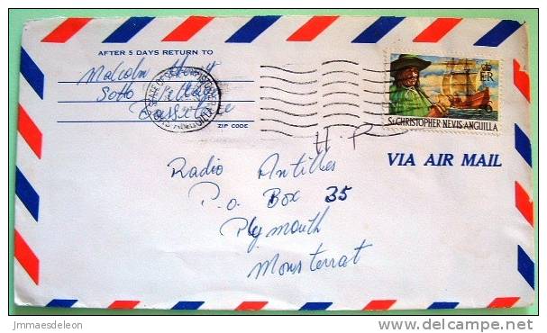 St. Christopher Nevis Anguilla 1978 Cover To Montserrat - Ship - Antilles