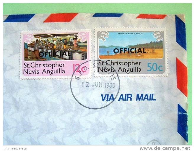 St. Christopher Nevis Anguilla 1980 Official Cover To England UK - Beach TV Industry - Antillas Holandesas