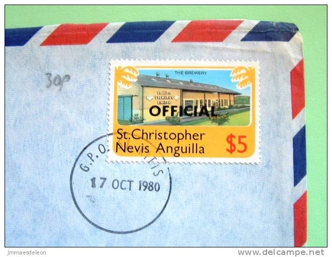 St. Christopher Nevis Anguilla 1980 Official Cover To England UK - Brewery Beer Industry - Antilles