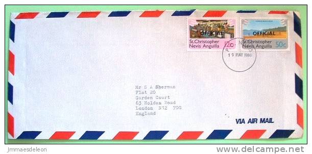 St. Christopher Nevis Anguilla 1980 Official Cover To England UK - Beach - Hotel - Beach TV Industry - Antillas Holandesas