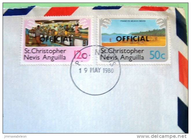 St. Christopher Nevis Anguilla 1980 Official Cover To England UK - Beach - Hotel - Beach TV Industry - West Indies