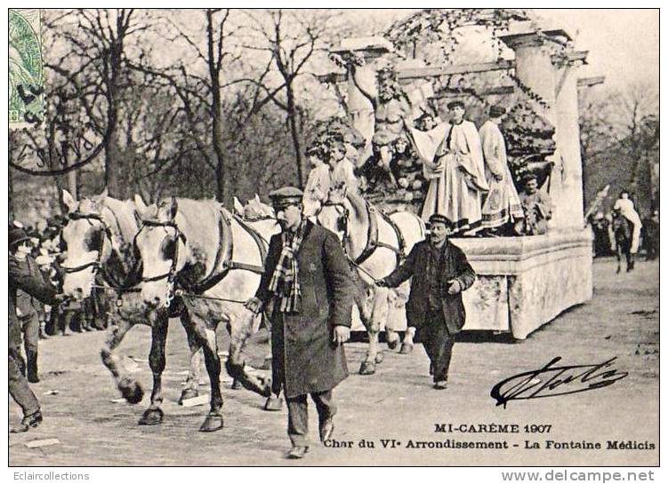 Paris 75  Mi-Carême 1907   Le Char Du VI Eme Arrondissement  La Fontaine Médicis - Konvolute, Lots, Sammlungen