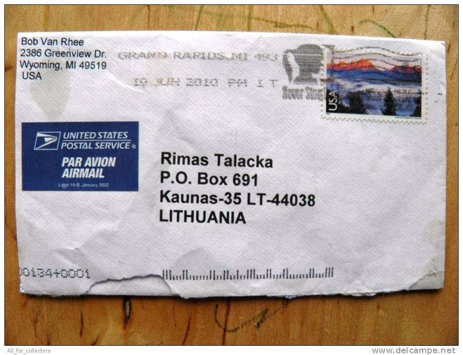 Cover Sent From USA To Lithuania, Landscape Mountains - Briefe U. Dokumente