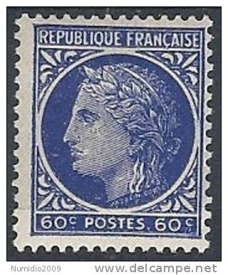 1945-47 FRANCIA CERERE CON ALLORO 60 CENT MH * - FR567 - 1945-47 Ceres (Mazelin)