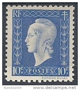 1944-45 FRANCIA MARIANNA DI DULAC 10 CENT MH * - FR568-2 - 1944-45 Marianne De Dulac