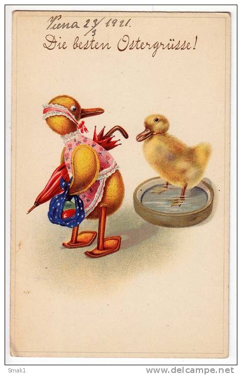 EASTER DUCK ACT LIKE HUMAN Nr. 4005 OLD POSTCARD - Easter