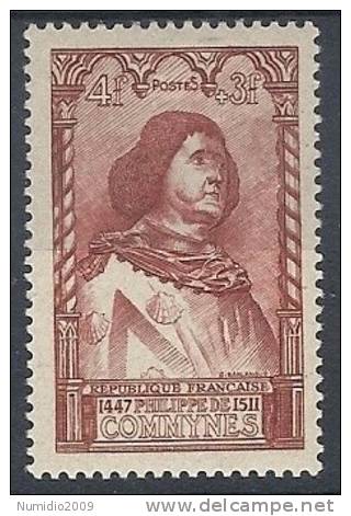1946 FRANCIA CELEBRITA DEL XV SECOLO 4+3 F MH * - FR580 - Unused Stamps