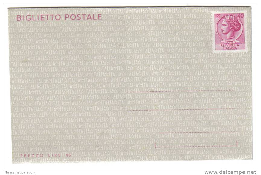 Biglietto Postale 40 LIRE 1965 NUOV0 COD. C.1402 - Stamped Stationery