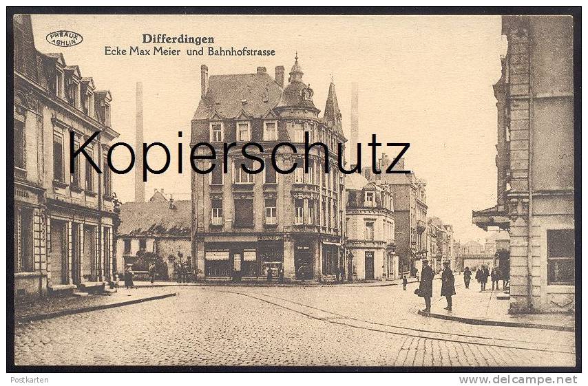 ALTE POSTKARTE DIFFERDINGEN ECKE MAX MEIER & BAHNHOFSTRASSE DIFFERDANGE Luxemburg Luxembourg Ansichtskarte Cpa Postc - Differdingen