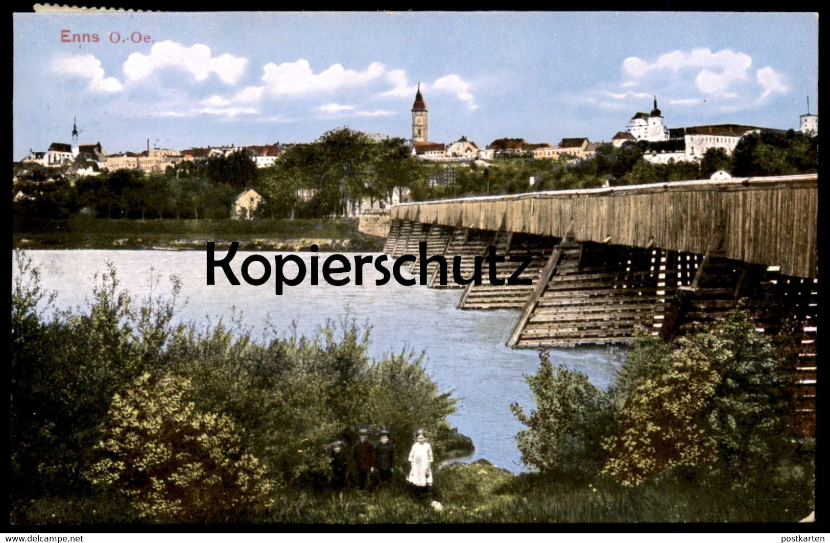 ALTE POSTKARTE ENNS HOLZBRÜCKE KINDER CHILDREN ENFANTS 1915 OBERÖSTERREICH Österreich Austria Ansichtskarte Postcard - Enns