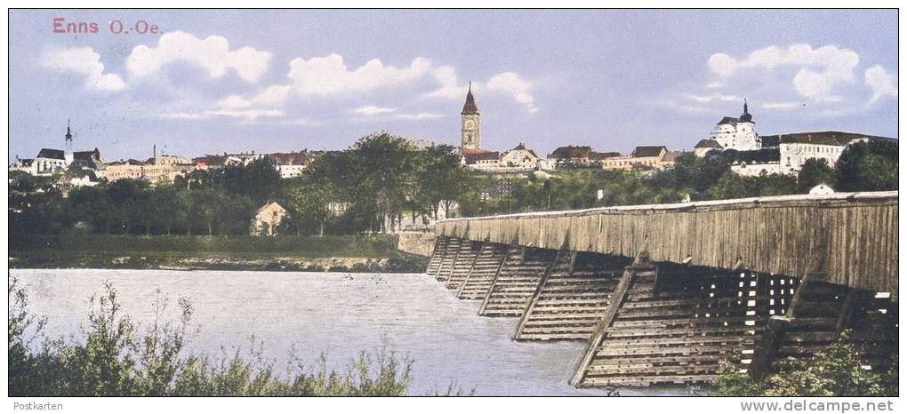 ALTE POSTKARTE ENNS HOLZBRÜCKE KINDER CHILDREN ENFANTS 1915 OBERÖSTERREICH Österreich Austria Ansichtskarte Postcard - Enns